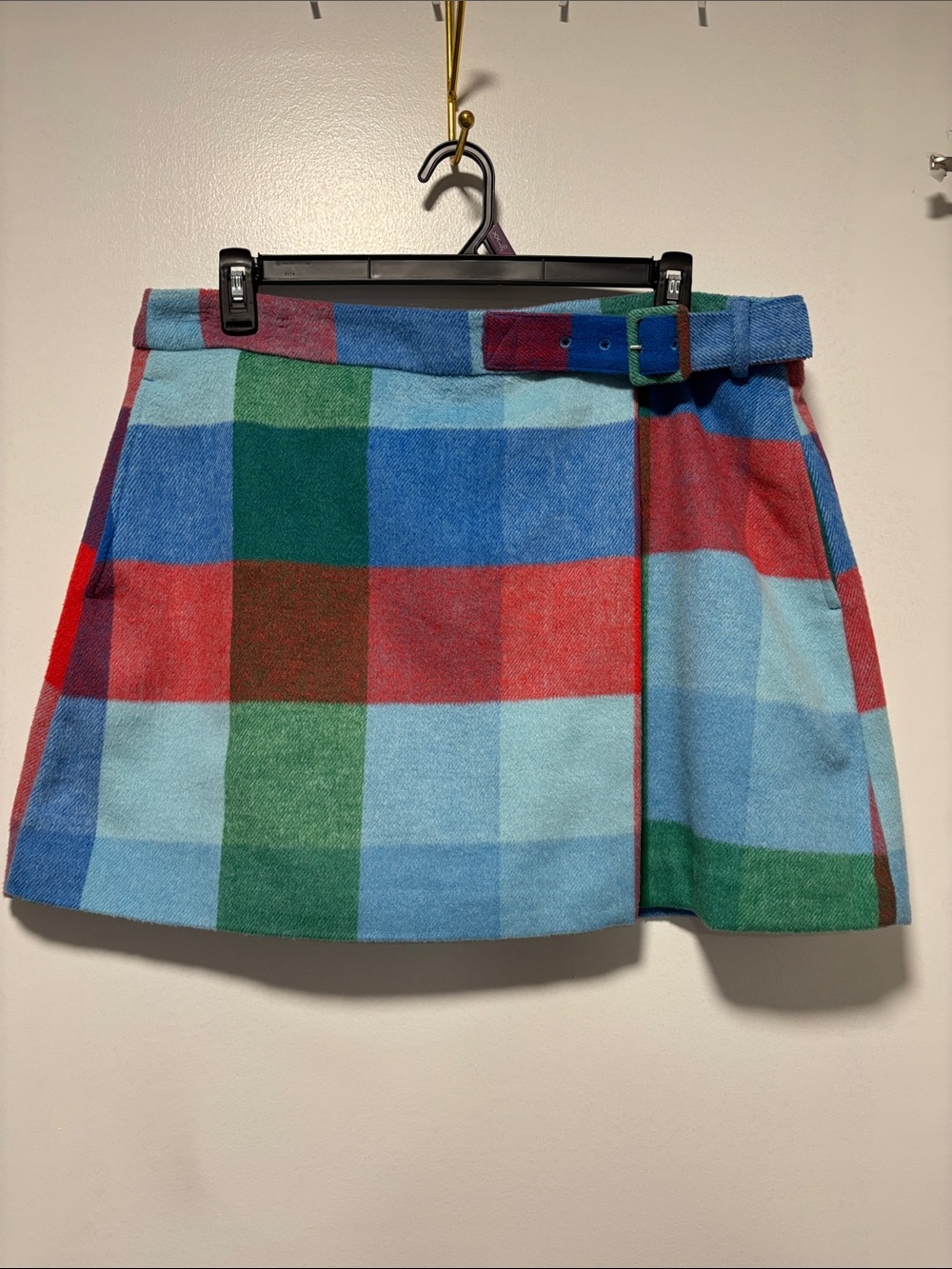 Free Assembly Wrap Front Mini Skirt - Large Check Frosted Blue